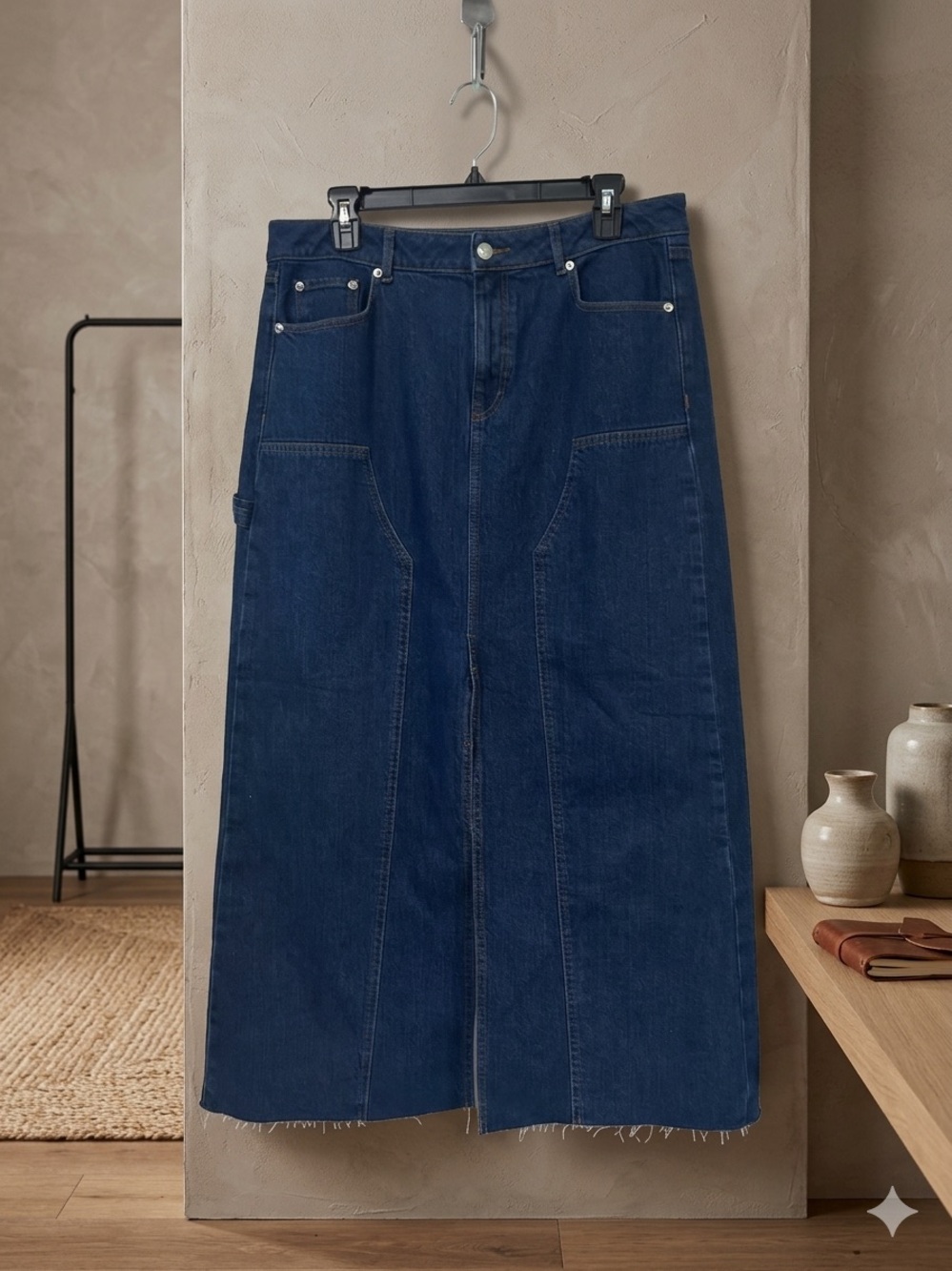 LOFT Dark Blue Denim Skirt with Contrast Stitching